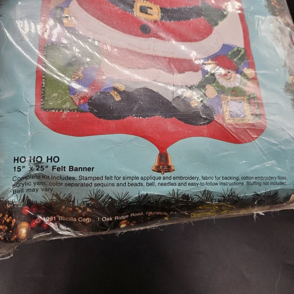 Vintage Bucilla Christmas Kit Ho Ho Ho Santa Claus Felt Banner 82963 NEW